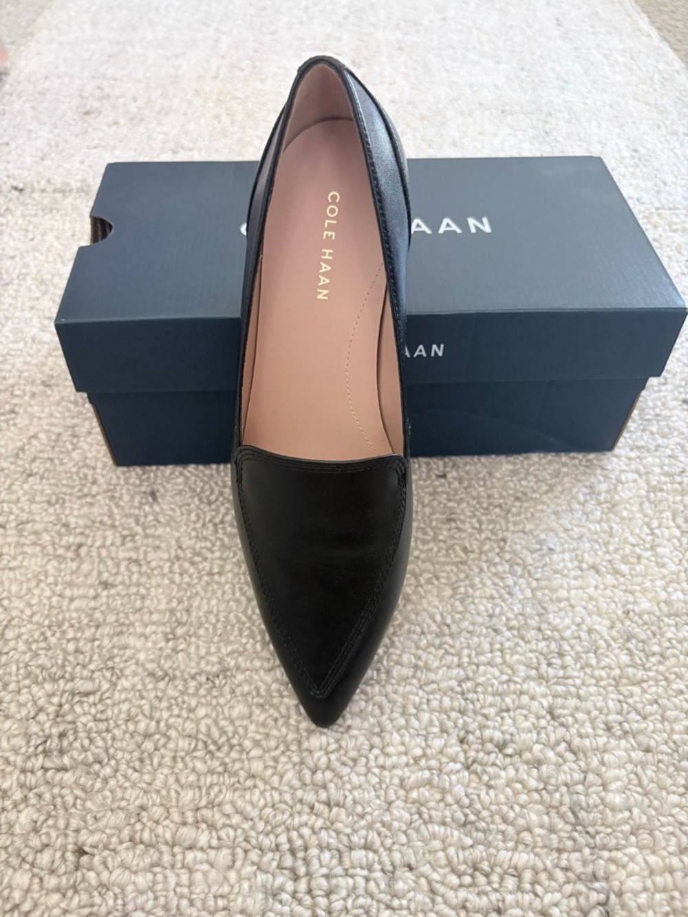 Cole Haan Black Pointed Leather Slip-On Loafers